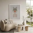 Toprak Tonlu Geometrik Desen Beyaz Ahşap Çerçeveli Tablo Görünümlü Salon Oturma Odası Duvar