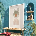 Toprak Tonlu Geometrik Desen Beyaz Ahşap Çerçeveli Tablo Görünümlü Salon Oturma Odası Duvar