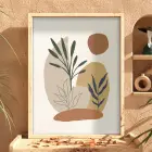 Doğal Tonlar Botanik Soyut Ahşap Çerçeveli Tablo Bohem Dekoru Poster Obje Ev Aksesuarları