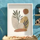 Doğal Tonlar Botanik Soyut Beyaz Ahşap Çerçeveli Tablo Bohem Koridor Ofis Kanvas Görünümlü