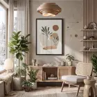 Doğal Tonlar Botanik Soyut Siyah Ahşap Çerçeveli Tablo Bohem Modern Sanat İç Mekan