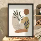 Doğal Tonlar Botanik Soyut Siyah Ahşap Çerçeveli Tablo Bohem Modern Sanat İç Mekan