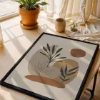 Doğal Tonlar Botanik Soyut Siyah Ahşap Çerçeveli Tablo Bohem Modern Sanat İç Mekan