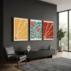 Toprak Tonlu Soyut Botanik 3lü Ahşap Çerçeveli Tablo Seti Bohem Tablo Tablo Çerçeve Salon Duvar