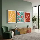 Toprak Tonlu Soyut Botanik 3lü Beyaz Çerçeveli Tablo Seti Bohem Tablo Tablo Çerçeve Duvar Dekoru Ev