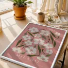 Pastel Botanik Çiçek Seti 3lü Beyaz Çerçeveli Tablo Seti Bohem Tablo Duvar Tablo Oda Dekorasyonu