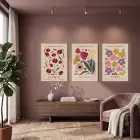 Pastel Çiçek Pazarı Tablo 3lü Ahşap Çerçeveli Tablo Seti Bohem Tablo Tablo Çerçeve Duvar Dekoru Ev