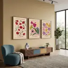 Pastel Çiçek Pazarı Tablo 3lü Ahşap Çerçeveli Tablo Seti Bohem Tablo Tablo Çerçeve Duvar Dekoru Ev