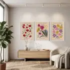 Pastel Çiçek Pazarı Tablo 3lü Beyaz Çerçeveli Tablo Seti Bohem Tablo Salon Duvar Tablo Poster Tablo