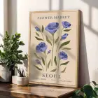 Modern Botanik Çiçek Pazarı 3lü Ahşap Çerçeveli Tablo Seti Bohem Tablo Poster Tablo Resim Çerçevesi
