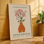 Modern Botanik Çiçek Pazarı 3lü Ahşap Çerçeveli Tablo Seti Bohem Tablo Poster Tablo Resim Çerçevesi