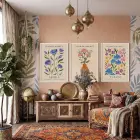 Modern Botanik Çiçek Pazarı 3lü Beyaz Çerçeveli Tablo Seti Bohem Tablo Salon Duvar Tablo Poster