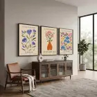 Modern Botanik Çiçek Pazarı 3lü Siyah Çerçeveli Tablo Seti Bohem Tablo Resim Çerçevesi Tablo Salon