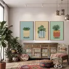 Minimalist Bitki Sanatı Seti 3lü Ahşap Çerçeveli Tablo Seti Resim Çerçevesi Tablo Salon
