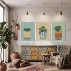 Minimalist Bitki Sanatı Seti 3lü Beyaz Çerçeveli Tablo Seti Tablo Çerçeve Salon Duvar Tablo Dekor