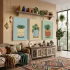 Minimalist Bitki Sanatı Seti 3lü Beyaz Çerçeveli Tablo Seti Tablo Çerçeve Salon Duvar Tablo Dekor