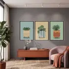 Minimalist Bitki Sanatı Seti 3lü Siyah Çerçeveli Tablo Seti Tablo Çerçeve Duvar Dekoru Ev
