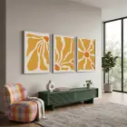 Hardal Çiçeği Soyut Formlar 3lü Beyaz Çerçeveli Tablo Seti Resim Çerçevesi Tablo Salon Aksesuarları