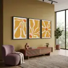 Hardal Çiçeği Soyut Formlar 3lü Siyah Çerçeveli Tablo Seti Resim Çerçevesi Tablo Salon Aksesuarları