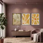 Hardal Tonları Organik Çiçekler 3lü Siyah Çerçeveli Tablo Seti Bohem Tablo Poster Tablo Duvar Tablo