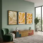 Hardal Tonları Organik Çiçekler 3lü Siyah Çerçeveli Tablo Seti Bohem Tablo Poster Tablo Duvar Tablo