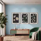 Papatya Bahçesi Minimalist Üçlü 3lü Ahşap Çerçeveli Tablo Seti Salon Duvar Tablo Poster Tablo