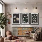 Papatya Bahçesi Minimalist Üçlü 3lü Siyah Çerçeveli Tablo Seti Tablo Çerçeve Duvar Dekoru Ev