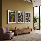 Siyah Fon Çiçek Vazoları 3lü Ahşap Çerçeveli Tablo Seti Bohem Tablo Duvar Tablo Oda Dekorasyonu