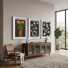Siyah Fon Çiçek Vazoları 3lü Beyaz Çerçeveli Tablo Seti Bohem Tablo Tablo Çerçeve Salon Duvar Tablo
