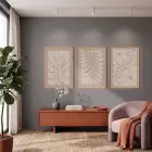 Bej Botanik Soyutlama Üçlüsü 3lü Ahşap Çerçeveli Tablo Seti Bohem Tablo Poster Tablo Duvar Tablo Ev