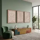 Bej Botanik Soyutlama Üçlüsü 3lü Ahşap Çerçeveli Tablo Seti Bohem Tablo Poster Tablo Duvar Tablo Ev