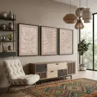 Bej Botanik Soyutlama Üçlüsü 3lü Siyah Çerçeveli Tablo Seti Bohem Tablo Resim Çerçevesi Tablo Salon