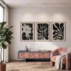 Monokrom Organik Bitki Formları 3lü Ahşap Çerçeveli Tablo Seti Poster Tablo Duvar Tablo Ev