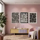 Kontrast Botanik Çiçek Düzeni 3lü Beyaz Çerçeveli Tablo Seti Bohem Tablo Poster Tablo Resim