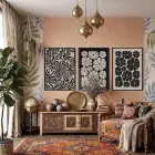 Kontrast Botanik Çiçek Düzeni 3lü Siyah Çerçeveli Tablo Seti Bohem Tablo Tablo Çerçeve Salon Duvar
