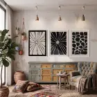 Siyah Bej Organik Desenler 3lü Beyaz Çerçeveli Tablo Seti Tablo Çerçeve Duvar Dekoru Ev Dekorasyonu