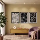 Siyah Bej Organik Desenler 3lü Siyah Çerçeveli Tablo Seti Duvar Tablo Oda Dekorasyonu Dekoratif