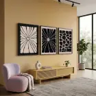 Siyah Bej Organik Desenler 3lü Siyah Çerçeveli Tablo Seti Duvar Tablo Oda Dekorasyonu Dekoratif
