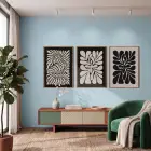 Kıvrımlı Soyut Bej Desenler 3lü Ahşap Çerçeveli Tablo Seti Duvar Tablo Oda Dekorasyonu Salon