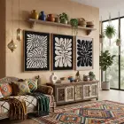 Kıvrımlı Soyut Bej Desenler 3lü Ahşap Çerçeveli Tablo Seti Duvar Tablo Oda Dekorasyonu Salon