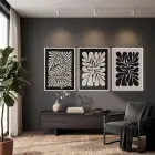 Kıvrımlı Soyut Bej Desenler 3lü Beyaz Çerçeveli Tablo Seti Poster Tablo Resim Çerçevesi Dekoratif