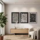 Kıvrımlı Soyut Bej Desenler 3lü Siyah Çerçeveli Tablo Seti Tablo Çerçeve Salon Duvar Tablo Dekor