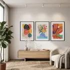Modern Tropikal Üçlü 3lü Siyah Çerçeveli Tablo Seti Poster Tablo Duvar Tablo Ev Dekorasyonu
