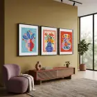 Renkli Vazo Bahçesi 3lü Siyah Çerçeveli Tablo Seti Poster Tablo Duvar Tablo Ev Dekorasyonu