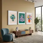 Modern Botanik Vazo Üçlüsü 3lü Beyaz Çerçeveli Tablo Seti Bohem Tablo Resim Çerçevesi Tablo Salon
