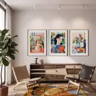 Canlı Eklektik Sanat Üçlüsü 3lü Ahşap Çerçeveli Tablo Seti Resim Çerçevesi Tablo Salon Aksesuarları