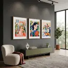 Canlı Eklektik Sanat Üçlüsü 3lü Ahşap Çerçeveli Tablo Seti Resim Çerçevesi Tablo Salon Aksesuarları
