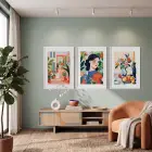 Canlı Eklektik Sanat Üçlüsü 3lü Beyaz Çerçeveli Tablo Seti Poster Tablo Duvar Tablo Ev Dekorasyonu