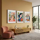 Canlı Eklektik Sanat Üçlüsü 3lü Beyaz Çerçeveli Tablo Seti Poster Tablo Duvar Tablo Ev Dekorasyonu