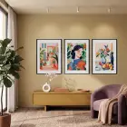 Canlı Eklektik Sanat Üçlüsü 3lü Siyah Çerçeveli Tablo Seti Resim Çerçevesi Tablo Salon Aksesuarları